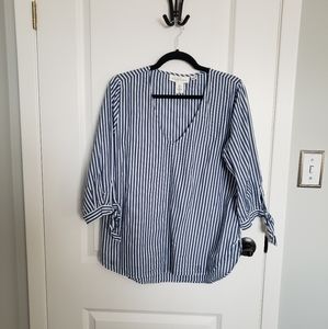 H&M Striped Bow Sleeved Tunic Shirt Blouse Top